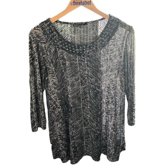 Effortless Style by Citiknits Gray & Black Abstract Print Blouse Size Small Boho - Picture 14 of 16